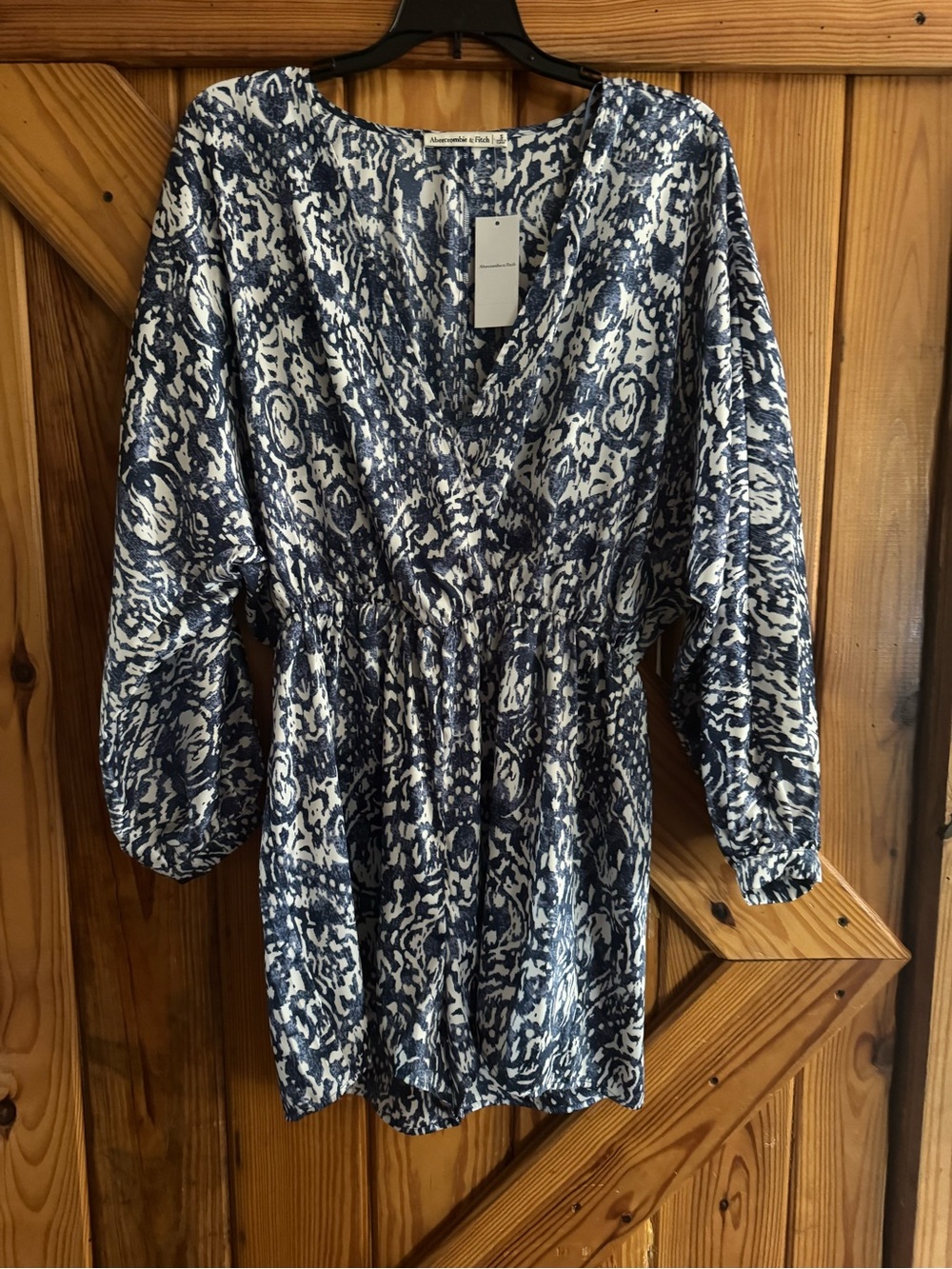 Abercrombie & Fitch Blue and White Printed Long Sleeve Dress
